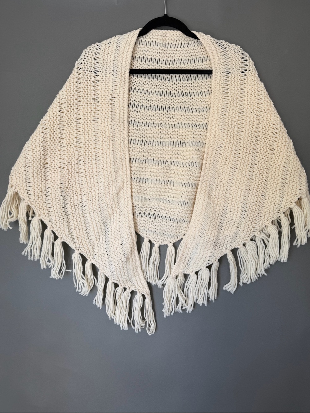 Cream Knit Fringe Shawl Wrap - Unbranded